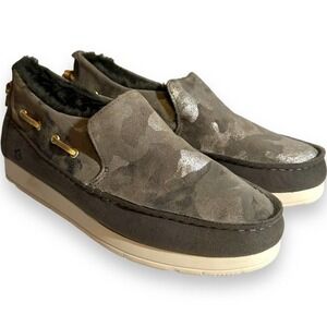 Womens Sperry Olive Camo Suede Moc-Sider Slip-On Faux Fur Lined Size 8M